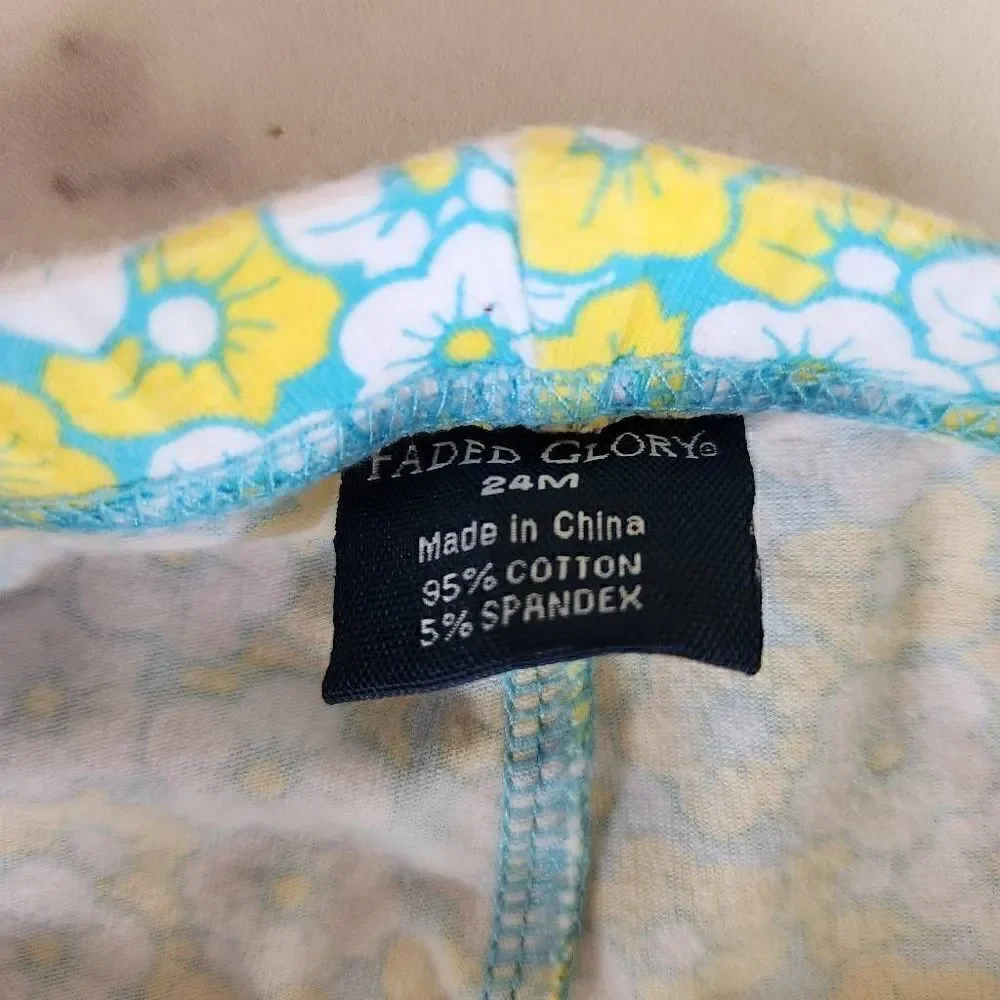 Faded Glory baby girl 24 month floral hippie leggings 70s style pull on Capri